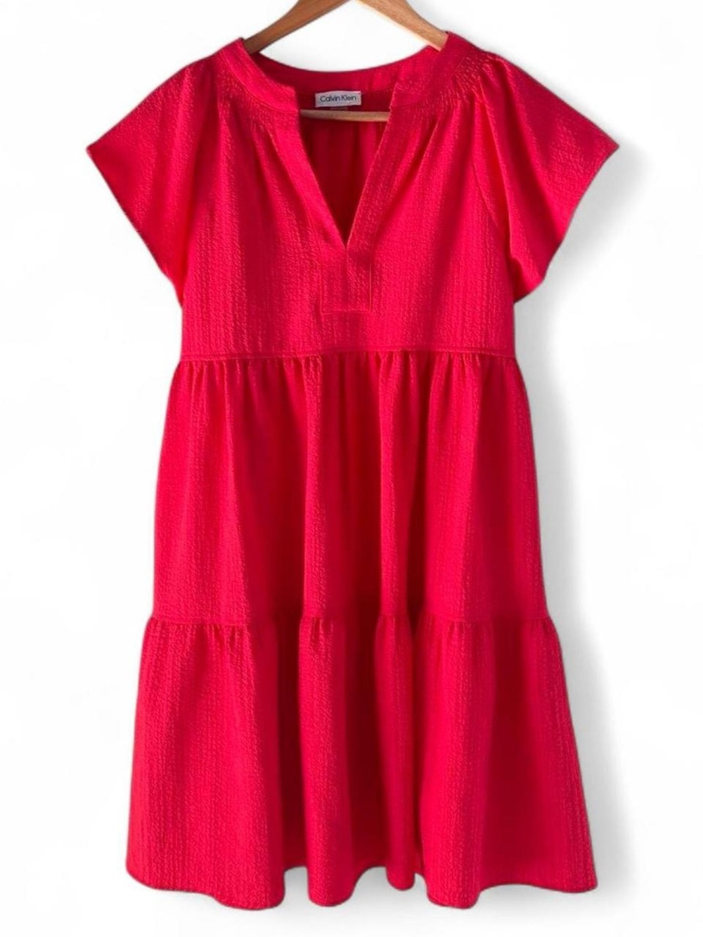 Calvin Klein Coral Short Flutter Sleeve Tiered Above Knee Dress, Women’s Size 4